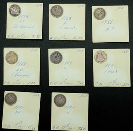 Silver Liberty Seated Half Dimes - (8 Total) See All Photos/description For More Information On Coins