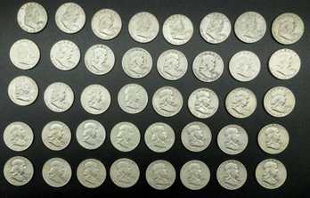 40 Franklin Silver Half Dollar Coins, 90 Silver, Dates Listed, See All Photos