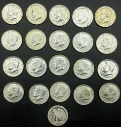 1969 John F. Kennedy Half Dollars (20 Total) & 1 Liberty Walking Half Dollar