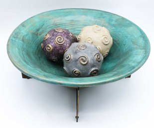 Contemporary Bowl And Balls Tabletop Decor,center Piece, Home Decor, Made In Mexico