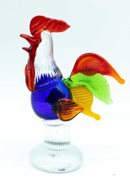 Vintage Handblown Art Glass Multicolor Rooster Figurine