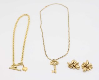 DKNY Necklace - Stephan & Co Earrings - Miniatures Goldtone Key Necklace