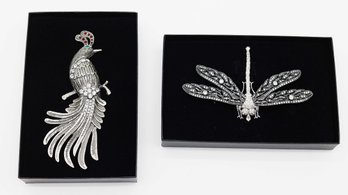 Peacock & Dragonfly Pin Amanda Borghese - Like New