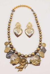Vintage Angel Necklace, Angel Pendant, Cupid Pendant Necklace, Angel Jewellery, Mystical Necklace W/ Earrings