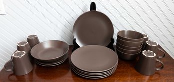 Set Of 8 IKEA COCOA BROWN MATTE - 6 Cups - 6 Plates - 2 Saucers - 5 Bowls