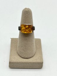 925 Silver Amber Ring - Size 6 - .24 OZT Total