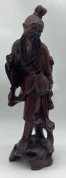 Handcrafted Wooden Chinese Fisherman Sculpture - Made In Hong Kong