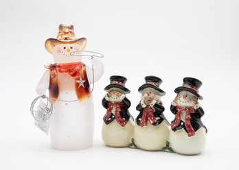 Snowmen See, Speak, Hear No Evil Figure - Christmas Holiday Decor &Snowman Sheriff Tabletop Holiday Decoration