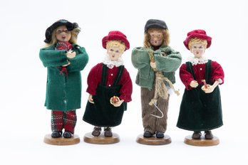 Vintage Christmas Carolers Figurine  9 Inches Set Of 4, Holiday Mounted On Wood