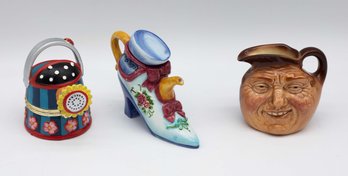 Royal Doulton Toby Character Jug, Collectible Mini Tea Cup Trinket Boot, Ceramic Watering Can Trinket Box