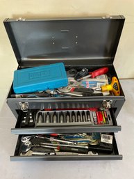 All American 2 Drawer Metal Tool Box Filled W/ Assorted Tools