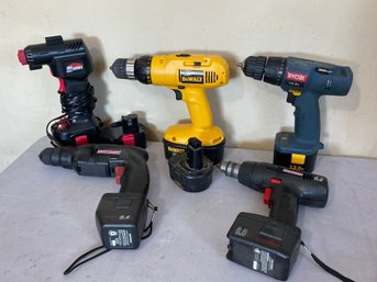 Lot Of Assorted Power Tools - Air Compressor, 4 Drills - None Tested - No Chargers Included
