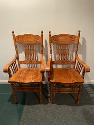 Vintage Mona Liza Furniture Handcrafted Oak Press Back Dining Chairs - Lot Of 3 - One Chair Not Photographed