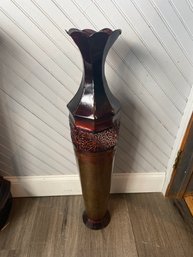 Large Metal Red Gold Decorative Vase - 30' Tall