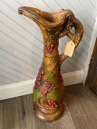 Vintage Art Pottery Pitcher Vase With Handle, Victorian Style Vase, Vintage Pottery