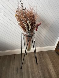 Floor Vase Stand,  Glass Vase, Faux Floral Arrangement
