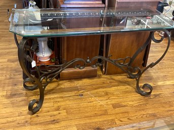 Vintage Glass/wood Console Table