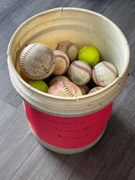 5 Gallon Bucket Filled With Baseballs, Softballs, Tennis Balls