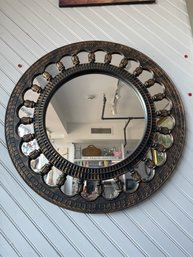 23' Round Brown Resin Framed Wall Mirror