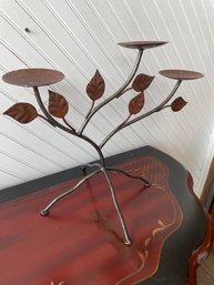 Vintage Wrought Iron Leaf Branch Pillar Candle Holder Tabletop Rustic