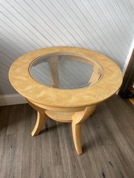 Round Glass And Wood Cocktail Table