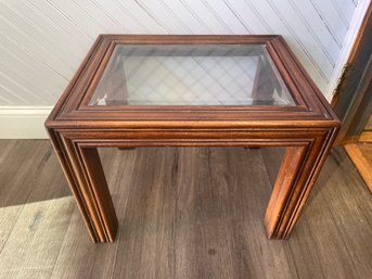Mid Century Modern Wooden End Table W/ Glass Top
