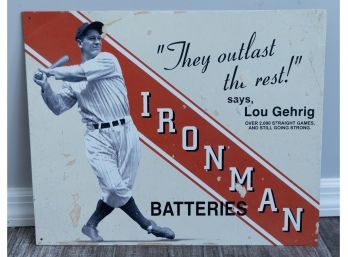 Small Tin Advertisement - Ironman Batteries - Baseball Decor