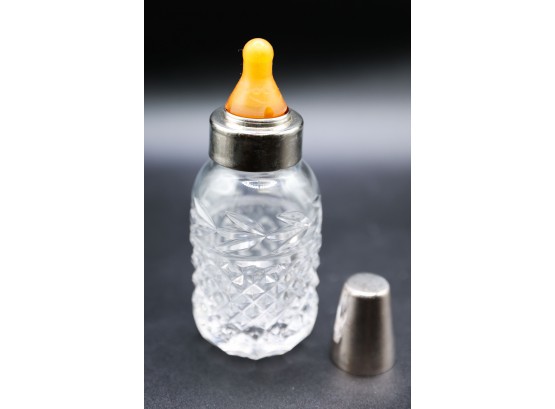 Waterford Cut Glass Baby Bottle W/ Plated Silver Fittings
