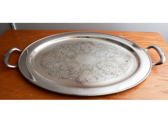 Large Silver Plated Serving Tray, Oval W/ Handles