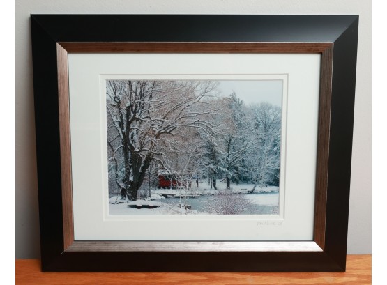 Framed And Matted Photo Print Winter Scene, Signed Vaname 08