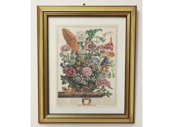 British Twelve Moths Of Flowers Lithograph, Henry Fletcher, Framed And Matted