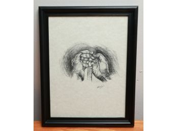 Framed Sketch Of Hands Covering Candle, Signed Kristianna