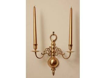 Brass Candle Holders, Wall Sconce Pair, Mid Century