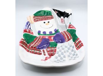 Hand Painted Ceramic Snowman Platter, Cardinal Inc