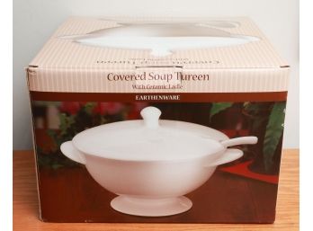 Earthenware, Covered Soup Tureen W/ Ceramic Ladle - New Factory Sealed