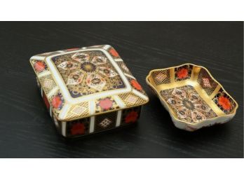 Derby China Trinket Box With Lid & Small Trinket Dish