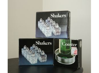 Vintage Silverplated Shakers & Bottle Coaster