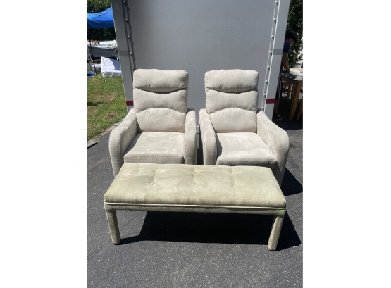 Pair Of Reclining Chairs And Matching  Ottoman