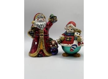 1980s Ceramic Hand Painted Metallic Santa Claus & Ceramic Christmas Figurine