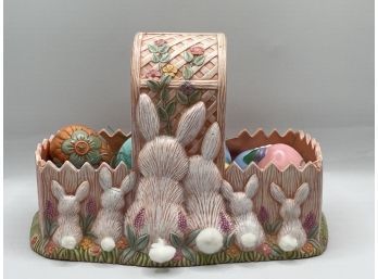 Ceramic Easter Basket W/ Ceramic Easter Eggs, Easter Decor, Home Decor