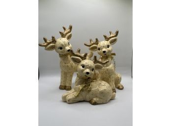 3 Ceramic Reindeers & Sled Set, Christmas Decor, Home Decor