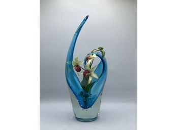Mid Century Modern Art Glass Center-piece Sapphire Blue