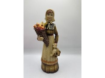 Pilgram Lady Figurine Thanksgiving Harvest Pumpkin Decor, Holiday Decor