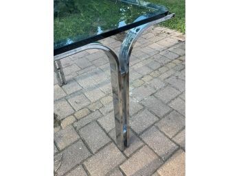Large Heavy Metal Table W/ Glass Top