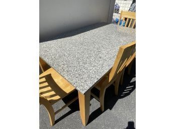 Dining Table W/ Drawer & 4 Wooden Chairs, Marble Top
