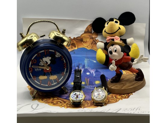 Mickey  Mouse Collectibles, Micky Mouse Figurine, Plush Toy, Novelty Mug, Wrist Watch Collectibles (lot Of 6)