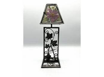 Candle Lamp. Metal Shaft With Dragonfly Glass & Pressed Flower Shade