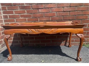 Hand Carved Cherry Wood Coffee Table, Vintage
