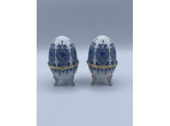 Decorative Egg Shaped Ceramic Jewelry Trinket Jars (lot Of 2)