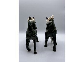 Two Piece Glossy Dark Green Horse Statues